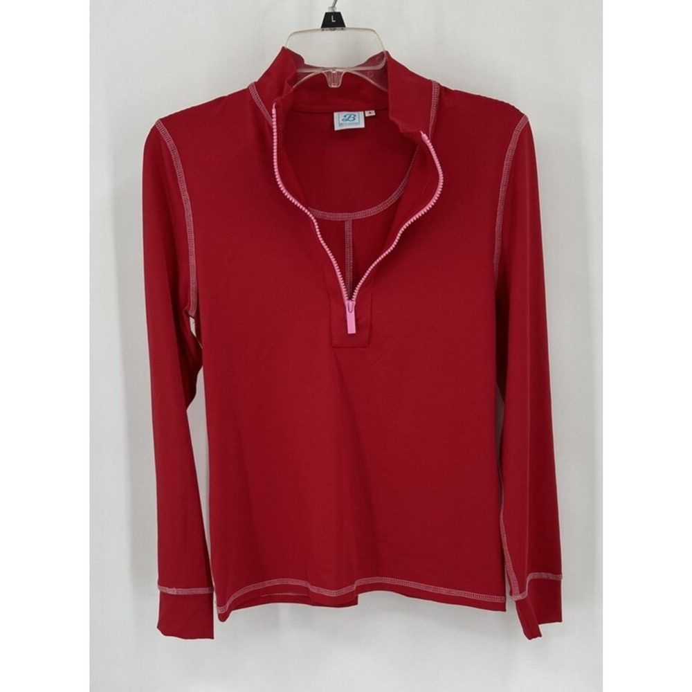 Beth Depass Long Sleeve Sports Golf Shirt Small Red Pink Collar 1/4 Zip